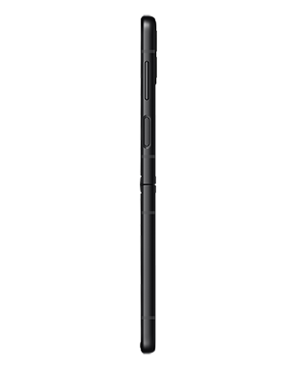 Telefon Telefon Samsung Galaxy Z Flip 3 negru deschis, fotografiat din lateral stanga.