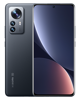 Telefon Doua telefoane Xiaomi 12 PRO 5G negru unul cu spatele, avand camerele vizibile, si unul cu fata avand ecranul aprins