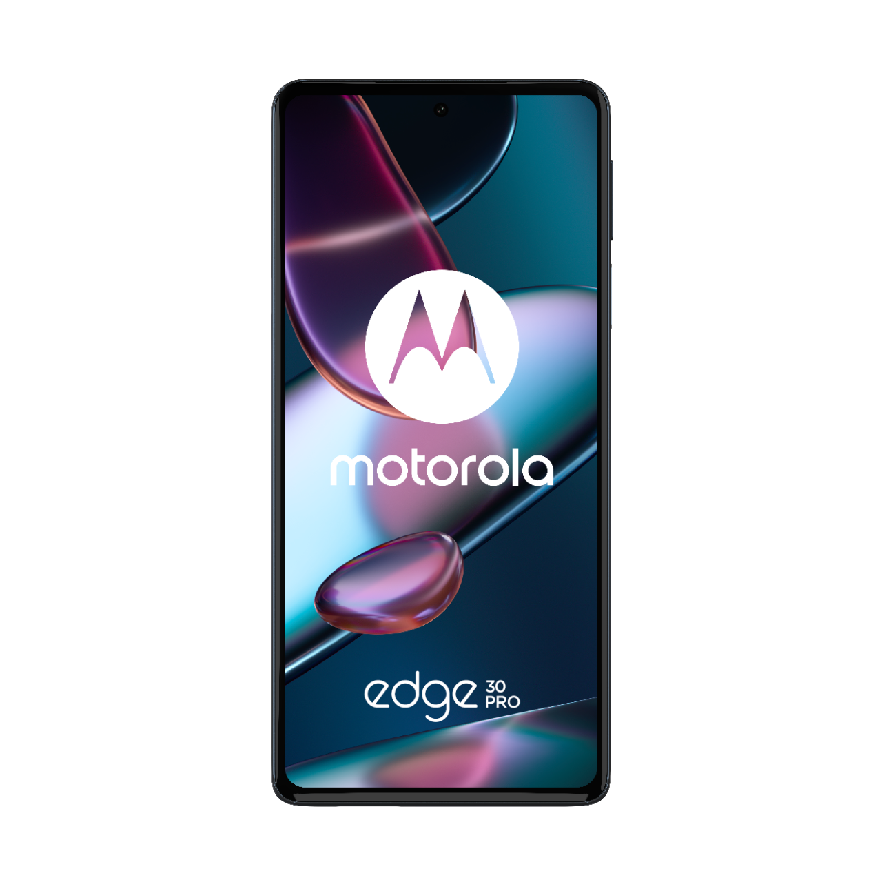 Telefon Telefon Motorola Edge 30 Pro privit din fata cu ecranul aprins afisand logo Motorola