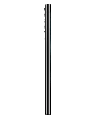 Telefon Telefon Samsung Galaxy S22 Ultra 128GB negru, privit dintr-o parte, fiind intors catre dreapta, pe un fundal alb