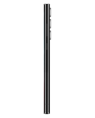 Telefon Telefon Samsung Galaxy S22 Ultra 128GB negru, privit dintr-o parte, fiind intors catre stanga, pe un fundal alb