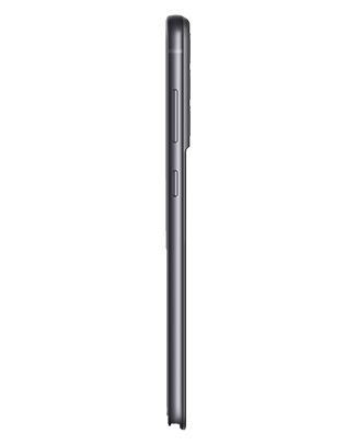 Telefon Telefon Samsung Galaxy S21 FE negru in picioare, fotografiat din lateral stanga