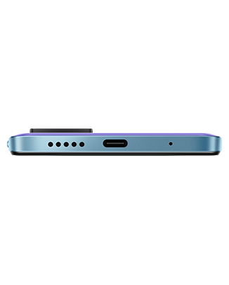 Telefon Telefon Xiaomi Redmi Note 11 64 GB Bleu, privit de jos, observandu-se difuzorul, microfonul si slotul pentru incarcator USB tip C, pe un fundal alb