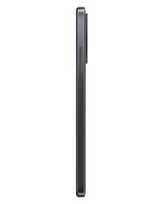 Telefon Telefon Xiaomi Redmi Note 11 64 GB Negru, privit din lateral, observandu-se butoanele pentru volum si senzorul pentru amprenta, pe un fundal alb