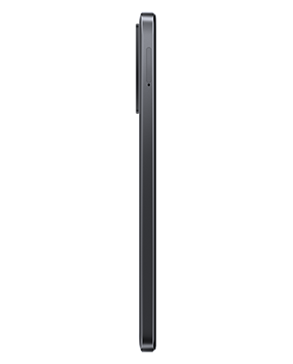 Telefon Telefon Xiaomi Redmi Note 11 64 GB Negru, privit din lateral, observandu-se slotul pentru cartela SIM, pe un fundal alb