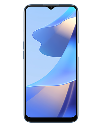 Telefon Telefon OPPO A54s Albastru, cu imagine de fundal cu volane bleu, privit din fata, pe un fundal alb