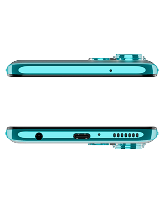 Telefon Doua telefone Motorola Edge Lite Dual Sim 128-8GB 5G Lagoon Green unul cu privire de sus si celalalt cu privire de jos pe un fundal alb