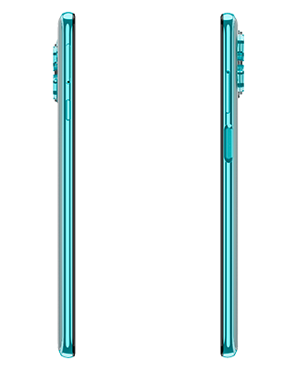 Telefon Doua telefone Motorola Edge Lite Dual Sim 128-8GB 5G Lagoon Green unul cu privire lateral stanga si celalalt cu privire lateral drepta pe un fundal alb