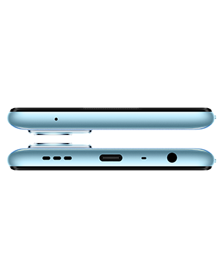 Telefon Telefon OPPO A96 Albastru privit de sus si de jos observandu-se microfonul difuzorul si slotul pentru cablul de incarcare USB tip C