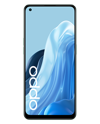Telefon Telefon OPPO Reno 7 Lite 5G Curcubeu, cu imagine de fundal cu valuri albastre, privit din fata
