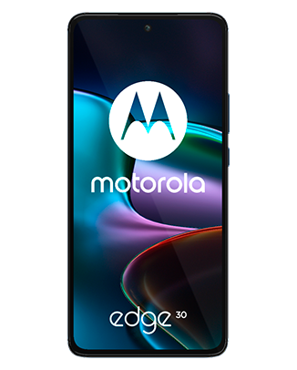 Telefon Telefon Motorola Edge 30 Dual Sim 128-8GB 5G Meteor Grey plasat cu fata cu o imagine de fundal cu un joc de culori rosu verde si bleu pe un fundal alb