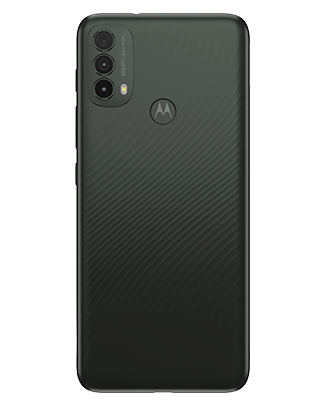 Telefon Telefon Motorola E40 Dual Sim 64-4GB 5G Carbon Gray fiind plasat cu spatele pe un fundal alb