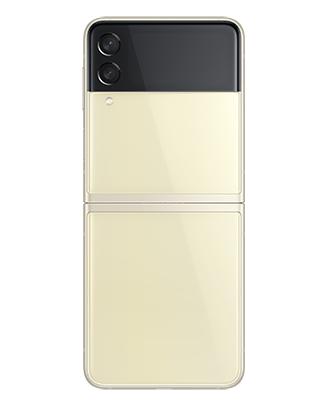 Telefon Telefon Samsung Galaxy Z Flip 3 crem deschis fotografiat din spate