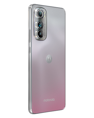 Telefon Telefon Motorola Edge 30 Dual Sim 128-8GB 5G Silverfiind plasat cu spatele pe un fundal alb intr-un unghi de aproximativ 20 de grade spre dreapta