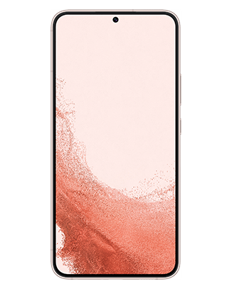 Telefon Telefon Samsung Galaxy S22+ roz fotografiat din fata cu ecranul afisand un wallpaper asortat