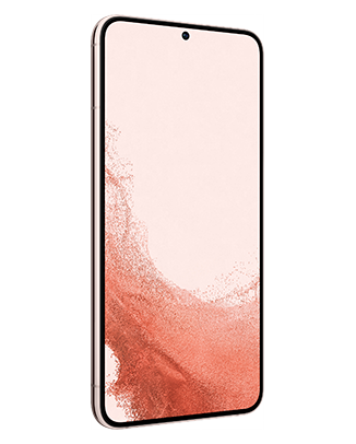 Telefon Telefon Samsung Galaxy S22+ roz fotografiat din fata, usor rotit catre dreapta