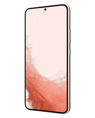 Telefon Telefon Samsung Galaxy S22+ roz fotografiat din fata, usor rotit catre stanga