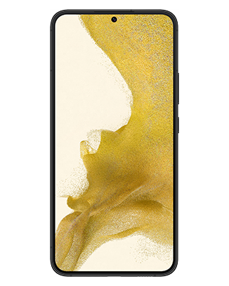 Telefon Telefon Samsung Galaxy S22+ negru fotografiat din fata cu ecranul afisand un wallpaper asortat