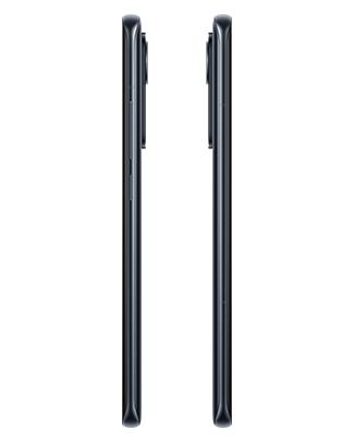 Telefon Doua telefoane Xiaomi 12 5G negre asezate in picioare, fotografiate din lateral