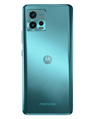Telefon Telefon Moto G72 Albastru, privit din spate, observandu-se cele 3 camere