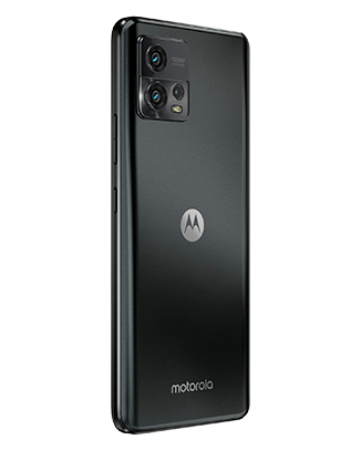 Telefon Telefon Moto G72 Negru, privit din stanga spate, observandu-se cele 3 camere