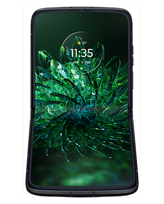 Telefon Telefon Motorola RAZR 2022 Negru, partial deschis, cu imagine de fundal verde