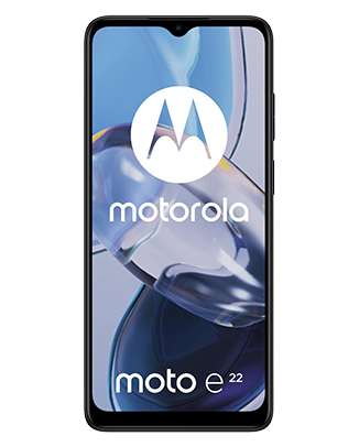 Telefon Telefon Motorola E22, negru, vizibil din fata, imagine de fundal cu tonuri de gri