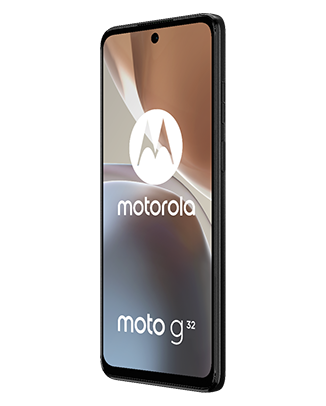 Telefon Telefon Motorola G22, negru, vizibil din dreapta fata, imagine de fundal cu tonuri pastelate