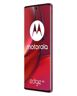 Telefon Telefon Motorola Edge 40, rosu, vizibil din dreapta fata, imagine de fundal cu valuri rosii