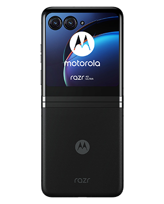 Telefon Telefon Motorola Razr 40 Ultra, negru, privit din spate, deschis, observandu-se cele 2 camere