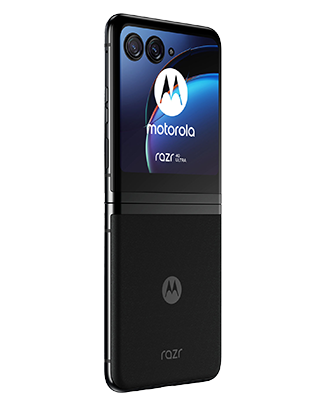 Telefon Telefon Motorola Razr 40 Ultra, negru, privit din stanga spate, deschis observandu-se cele 2 camere
