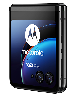 Telefon Telefon Motorola Razr 40 Ultra, negru, privit din dreapta spate, inchis observandu-se cele 2 camere