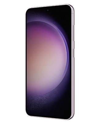 Telefon Telefon Samsung Galaxy S23, mov, vizibil din dreapta fata, imagine de fundal cu sfera violet
