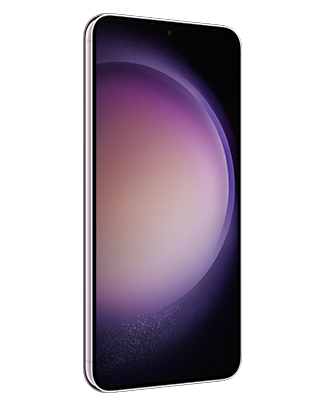 Telefon Telefon Samsung Galaxy S23 Plus, mov, vizibil din stanga fata, imagine de fundal cu sfera violet