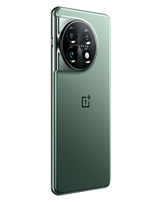 Telefon Telefon OnePlus 11 5G, verde, privit din stanga spate, observandu-se cele 3 camere