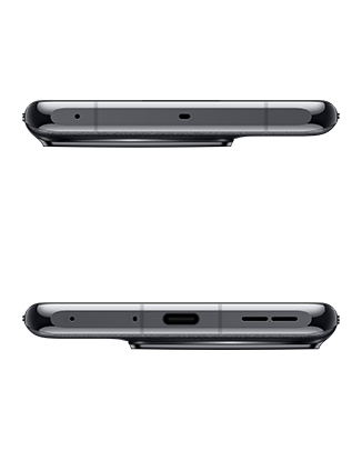 Telefon Telefon OnePlus 11 5G, negru, vizibill sus-jos, observadu-se difuzorul si portul de incarcare type C