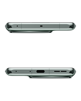Telefon Telefon OnePlus 11 5G, verde, vizibill sus-jos, observadu-se difuzorul si portul de incarcare type C