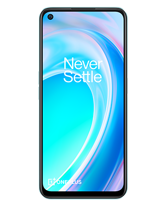 Telefon Telefon OnePlus Nord C2 Lite, albastru, vizibil din fata, imagine de fundal cu valuri albastre