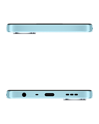 Telefon Telefon OPPO A78, albastru, vizibill sus-jos, observadu-se difuzorul si portul de incarcare type C
