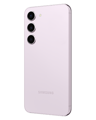 Telefon Telefon Samsung Galaxy S23, mov, privit din dreapta spate, observandu-se cele 3 camere