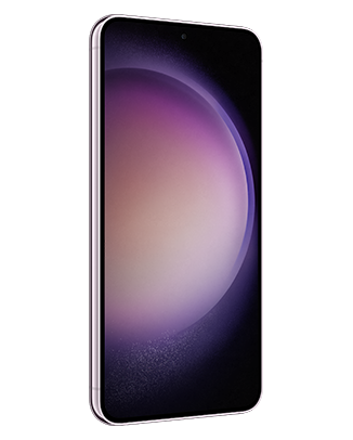 Telefon Telefon Samsung Galaxy S23, mov, vizibil din stanga fata, imagine de fundal cu sfera violet