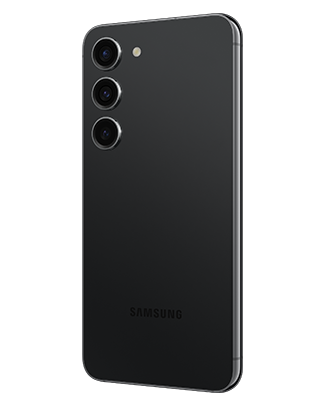 Telefon Telefon Samsung Galaxy S23, negru, privit din dreapta spate, observandu-se cele 3 camere