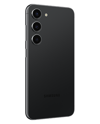 Telefon Telefon Samsung Galaxy S23, negru, privit din stanga spate, observandu-se cele 3 camere