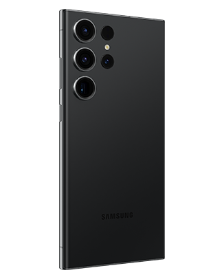 Telefon Telefon Samsung Galaxy S23 Ultra, negru, privit din stanga spate, observandu-se cele 4 camere